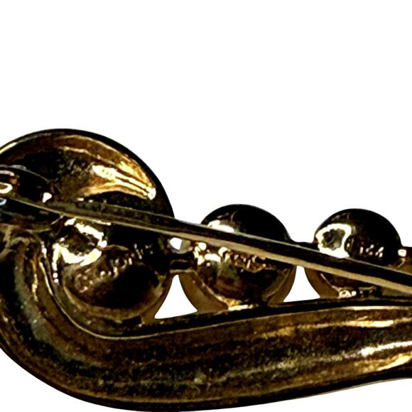 Vintage Majorica Faux Pearl Gold Tone Swirl Pod Bar Brooch Pin Signed - Picture 3 of 4